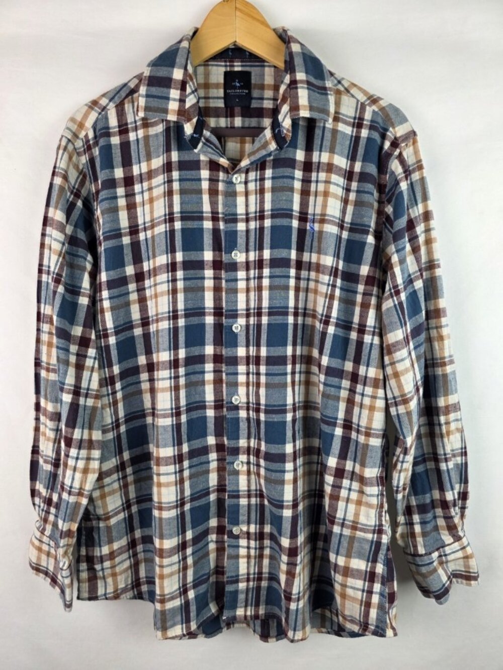 Tailorbyrd Men's Shirt Size Large Blue Plaid Long Sleeve Button Down Top
